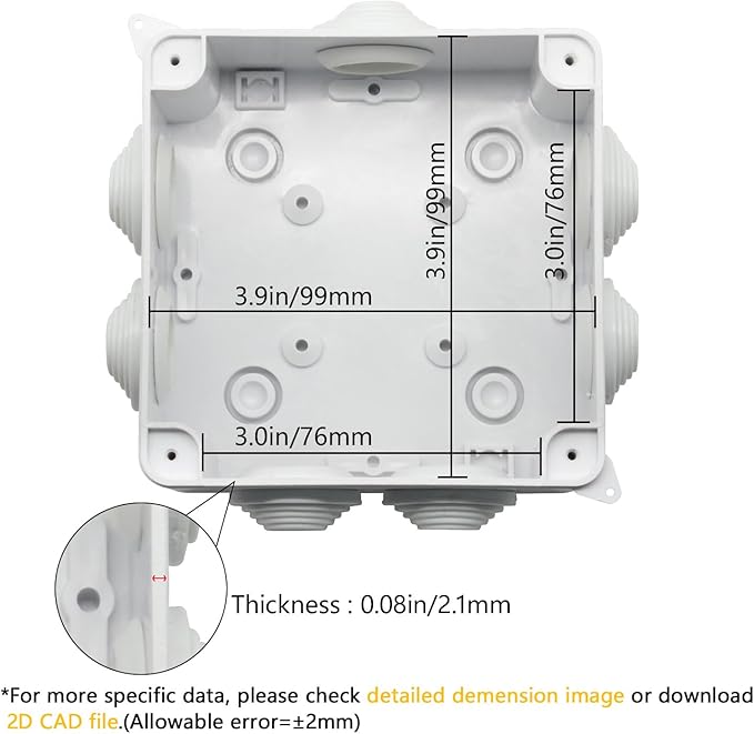 LeMotech ABS Plastic Dustproof Waterproof IP65 Junction Box Universal Electrical Project Enclosure White 3.9 x 3.9 x 2.8 inch (100 x 100 x 70 mm)(Pack of 2)