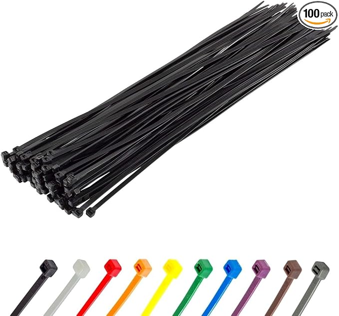 GTSE 14 Inch Black Zip Ties, 100 Pack, 40lb Strength, UV Resistant Long Nylon Cable Ties, Self-Locking 14" Tie Wraps