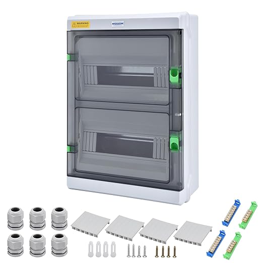 Mollom 24 Way HA Series Power Distribution Box with Bus Bars and Din Rail for Miniature Circuit Breaker MCB,Waterproof IP66,Solar Power Distribution Panel for Indoor and Outdoor Use
