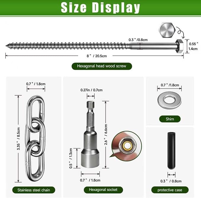 10 Pack Screw in Tent Stakes Heavy Duty,8 ’’ Ground Anchors Screw in,Metal Stakes with Hex Head Driver and Sturdy Storage Bag. (10)