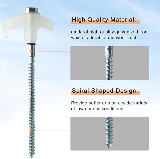 8-Pack Heavy Duty Screw-in Tent Stakes with Drill Adapter – 8 Inch Ground Anchors for Camping, Canopy, Gazebo, Awnings & Outdoor Accessories