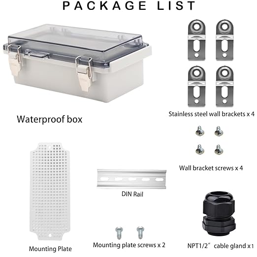 Waterproof Electrical Box, IP67 Junction Box Stainless Steel Latch Hinged Clear Cover Project Enclosure with Wall Bracket 7.9"x3.9"x2.8"