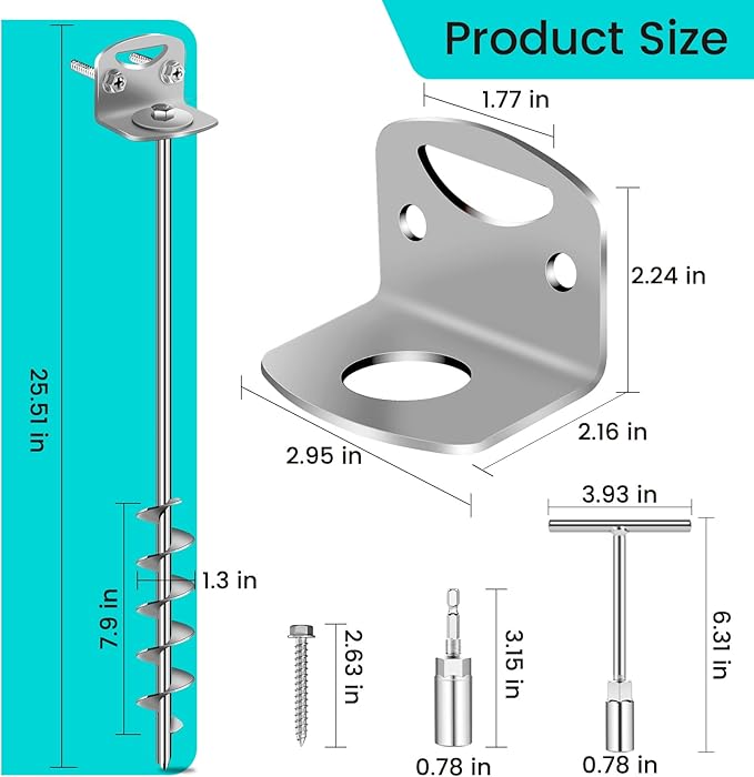 25" Ground Anchors Screw in, Mobile Home Anchors with Upgraded Wider Spiral Blades, Earth Shed Anchor High Wind Heavy Duty for Graden, Storage Shed, Trampoline, Carports, Swing Set(Silver-2x25in)