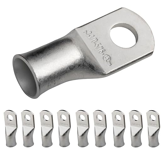 SELTERM 10pcs 1/0 AWG-5/16" Stud Tinned Copper Wire Lugs, Heavy Duty Battery Cable Ends,0 Gauge Ring Terminals, UL Battery Lugs Marine Grade Copper Eyelets Electrical Battery Terminal Connectors