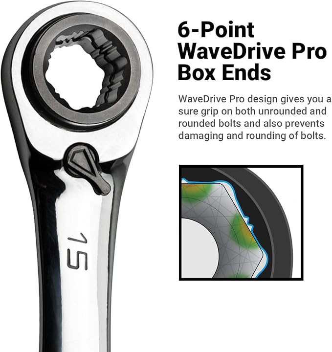 Capri Tools 4-in-1 120-Tooth Box End Reversible Ratcheting Wrench, 8, 10, 12, 13 mm, Metric