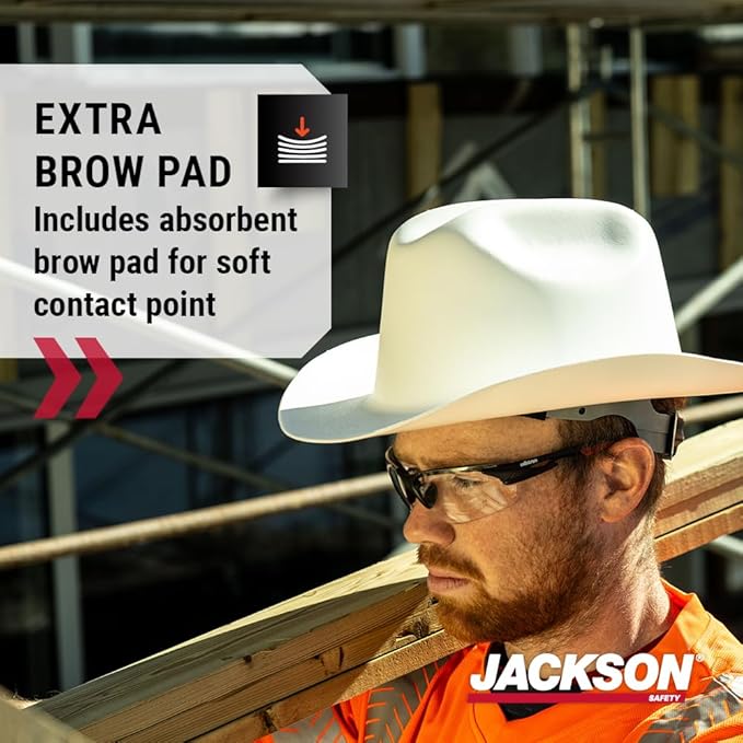 Jackson Safety Cowboy Hard Hat - Non-Vented, Full Brim, 4-Point Ratchet Suspension Safety Helmet for Men & Women - ANSI Z89.1 Class E & OSHA Compliant - Made in USA