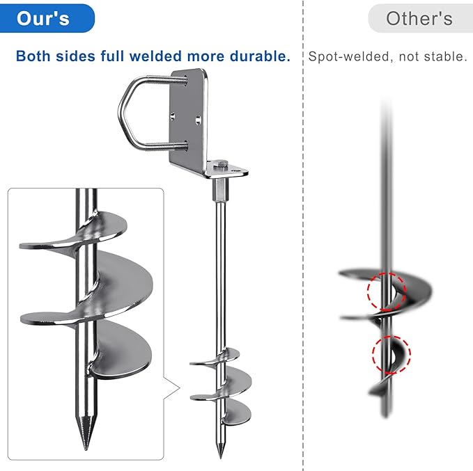 18" Heavy Duty Screw in Ground Anchors Kit, 3" Spiral Windproof Earth Anchors for Trampoline, Shed, Swing Set & Mobile Home, Fully Welded Steel with Nut Driver Drill Bit (Set of 6)