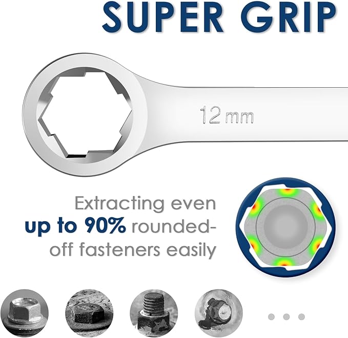 5-Piece Extra Long Box End Wrench Set, Metric 8mm-19mm, 6 Point Extended Bolt Extractor Wrench, CR-V Labor-Saving Aviation Spanner with EVA Foam