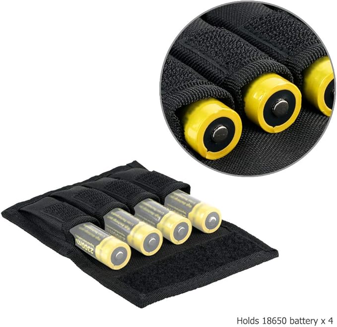 JJC Polyester 18650 Battery Pouch Case for 4PCS 18650Battery with Extra Zipped Pocket, Hoop&Loop Closure Design 18650 Battery Storage Organizer, Water-Resistant and Easy Carrying with Carabiner
