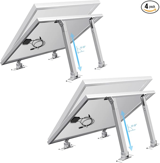 2 Sets (4Pcs) Solar Panel Mounting Brackets - Adjustable Solar Panel Tilt Mount Brackets Stand Support 50W 100W 150W 200W 300W 400W Solar Panels for RV, Roof, Boat, Flat Surface, Camping