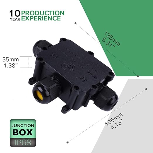 3 Way Electrical Junction Box, La Vane IP68 Waterproof 3 Way Cable Connector Lighting Connector Electric External Coupler, Cable Gland Ø 4-14mm