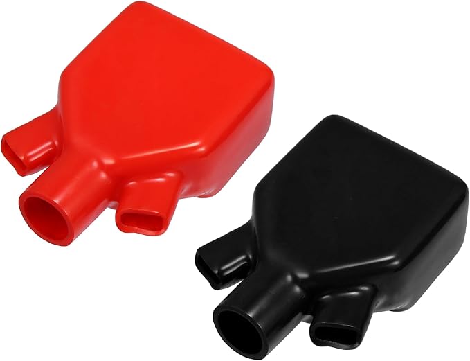 1 Pair Battery Terminal Insulation Covers, 16mm 0.63" 12mm 0.47" ID Car Battery Post Cap Universal for Motorcycle Truck Marine Durable PVC Red Black