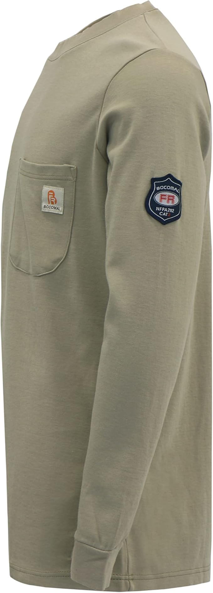 BOCOMAL FR Shirts Crewneck 7oz Midweight Flame Resistant Clothing NFPA2112 CAT2 Men's Fire Retardant Work Shirt