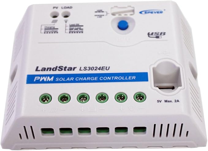 EPEVER Solar Charge Controller 30A 12V/24V Auto Work LS3024EU with USB Port 5V/2A Output LED Indicator for Off Grid Solar Panel Battery Charging System (LS3024EU)