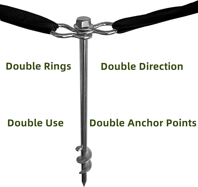 Ground Anchors Screw in 6 Pack-12 Inch Double Arbitrary Direction Galvanized Tent Stakes Kit for Swing and Trampoline Set High Wind Solid Metal Hex Head Dog Tie Out Stake