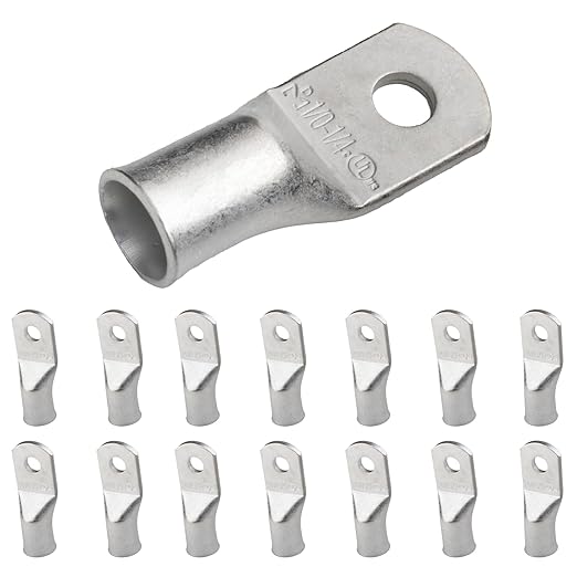 SELTERM 15pcs 1/0 AWG 1/4" Stud UL Marine Grade Battery Terminal Connectors Tinned Copper Battery Cable Lugs 0 Gauge Wire Connectors Electrical Battery Cable Ends Ring Terminals Tinned Copper Lugs