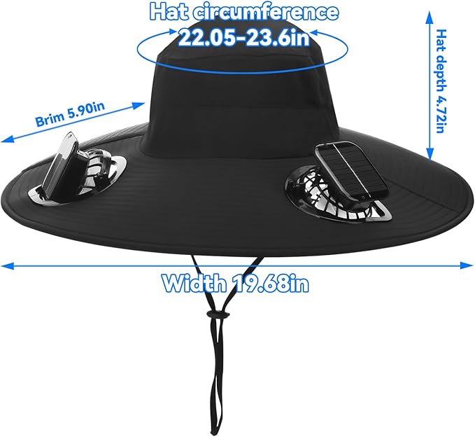Hat with Fans Solar Power Wide Brim Solar Fan Hat, Sun Hat with 2 Fans Two Power Supply Modes, Outdoor Solar Powered & USB Charging Fishing Hat for Men Women Solar Fan Hats for Men