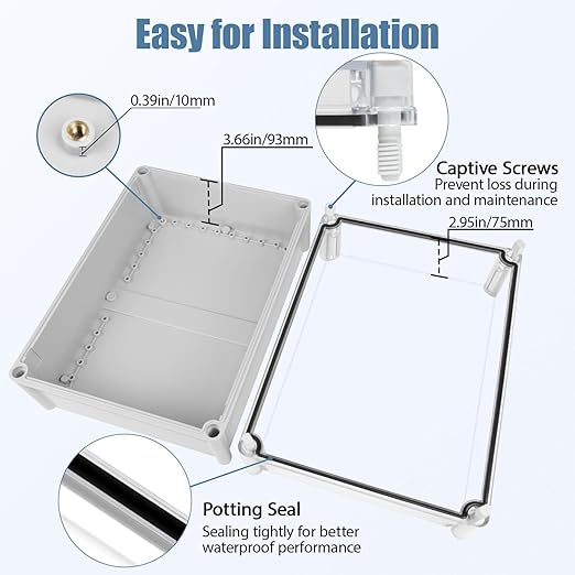 LeMotech Junction Box IP67 Waterproof Dustproof Electrical Box Project Box DIY Enclosure Gray with Transparent Clear Cover, External Size 15x11x7.1in (380x280x180mm)