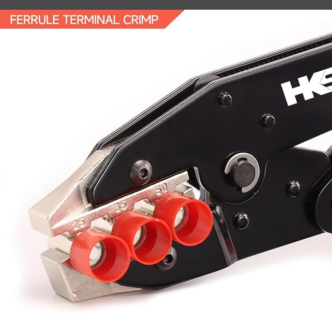 HKS Crimping Tool for Sleeves Ferrule Terminals & Pin Cord End- Ratcheting Wire Crimpers - AWG 3-1/0 (25-50mm²) - Ratchet Terminal Crimper - Electrical Crimping Tool