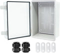 Junction Box, Hinged Clear Cover IP67 Waterproof ABS Project Box with 2 NPT 1/2" Cable Gland, Electrical Box Enclosure with Mounting Plate & Wall Bracket 11.4 x 7.5 x 5.5inch(290x190x140mm)