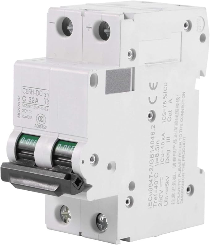 Tyenaza Solar Breakers,250V DC 2P DC DIN Rail Breaker Low-Voltage Miniature Air Circuit Breaker Solar Energy Switch Used for Solar Panels Grid System(63A)