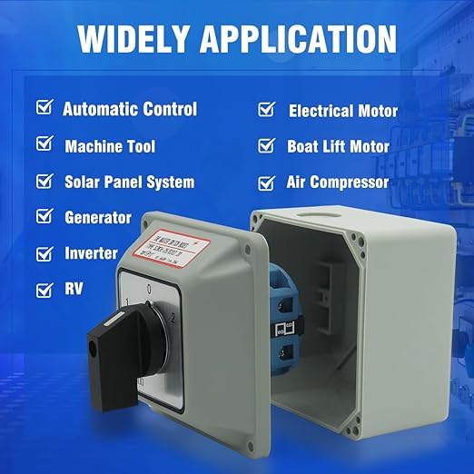 25A Rotary Changeover Switch with Exterior Box for Solar Power System, 3 Position 2 Phase 8 Terminals, 2-Way 2NO 2NC Universal Selector Switch 25/D202.2D