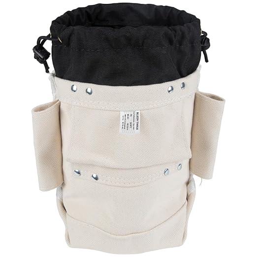 Klein Tools 5416TCP Tool Bag, Extra Tall Top Closing Bolt Bag with 3-Inch Drawstring, Heavy-Duty No. 4 Canvas, 5 x 12 x 9-Inch