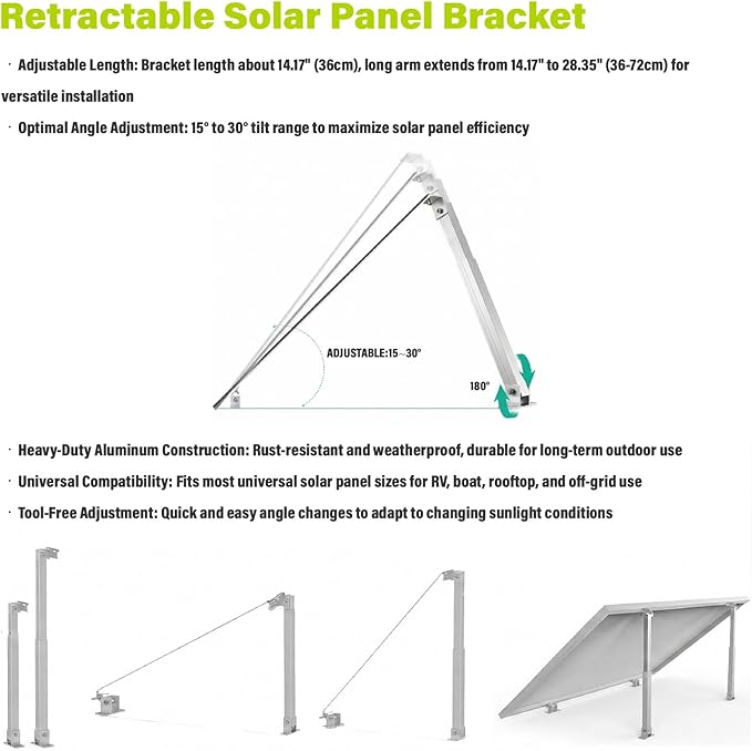 Newpowa Adjustable Solar Panel Tilt Mount Brackets, 15-30 Degree Tilt, Heavy Duty Aluminum Alloy Solar Panel Mounting Support, Compatible with 50-400W Solar Panels, Perfect for Roof, RV (Mount Only)
