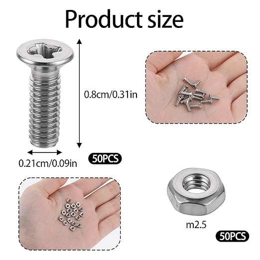 100 PCS D Series Electrical Panel Screws and Nut Kit, M5 X 8 mm Panel Mount Connector Stainless Steel Metal Screw Audio Server Rack Mounts Screws and Nuts for Attaching D-Series Panels Connectors