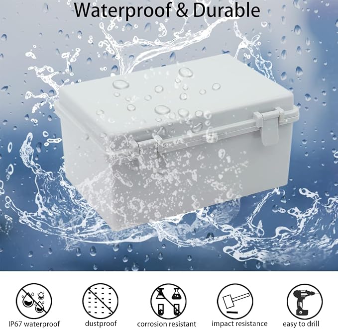 Junction Box, Hinged Cover IP67 Waterproof ABS Project Box with 2 NPT 1/2" Cable Gland, Electrical Box Enclosure with Mounting Plate & Wall Bracket 11.4 x 7.5 x 5.5inch(290x190x140mm)
