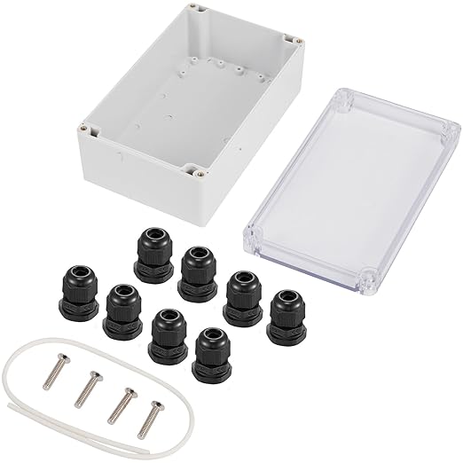 Junction Box 10.4x7.2x3.7 inch, ABS Plastic DIY Electrical Project Case with Clear Cover IP65 Waterproof Dustproof Enclosure Grey Electrical Clear Connection Box (263x182x95mm)¡­