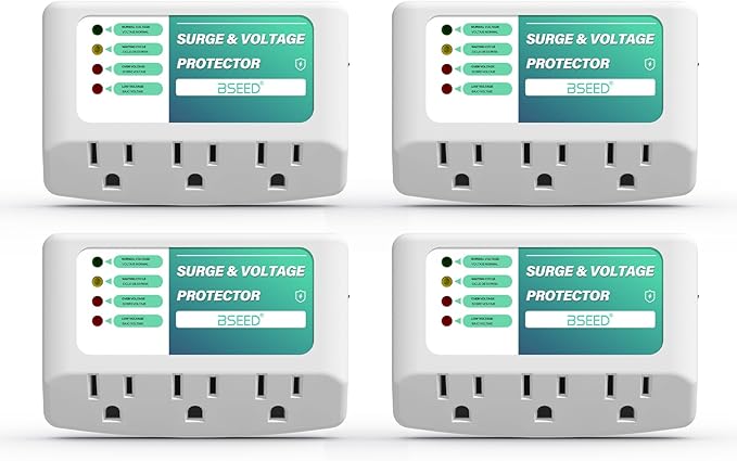 BSEED 3 Outlet Surge Protector for Refrigerator, Voltage Protector with Light Indicators for TV, PC, Washing Machine, and Other Home Appliance, Power Wall Surge Protector, 125V, 1875W, 4 Pack