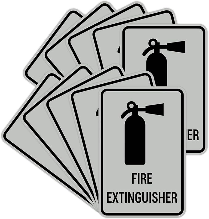Signs ByLITA Portrait Round Fire Extinguisher Sign with Adhesive Tape, Mounts On Any Flat Surface (Lt Gray) - Large (10 Pack)