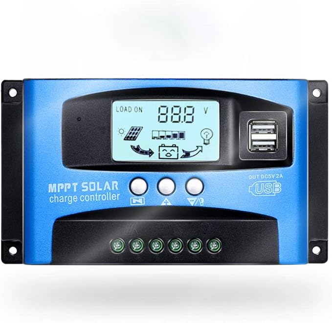 SolaMr Solar Charge Controller 100AMP Solar Panel Battery Regulator 12V/24V Auto with LCD Display Dual 5V USB Adjustable Parameter Fits for Open,AGM,Gel Lead Acid Batteries