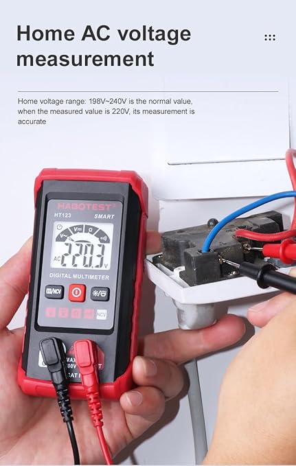 Generic HT123 Digital Multimeter - Automatic Digital Multimeter - Smart Measurement - Electrical Tester Voltmeter Multimeter - Auto-Ranging Voltmeter Non-Contact Voltage Tester, Red