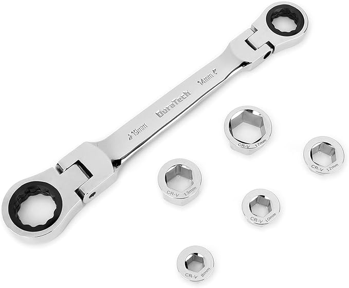 DURATECH Flex-Head Double Box End Ratcheting Wrench Set, 7-In-1 Metric Wrench Set, 8-19mm, 72 Tooth Gear, CR-V Steel, with Tool Organizer