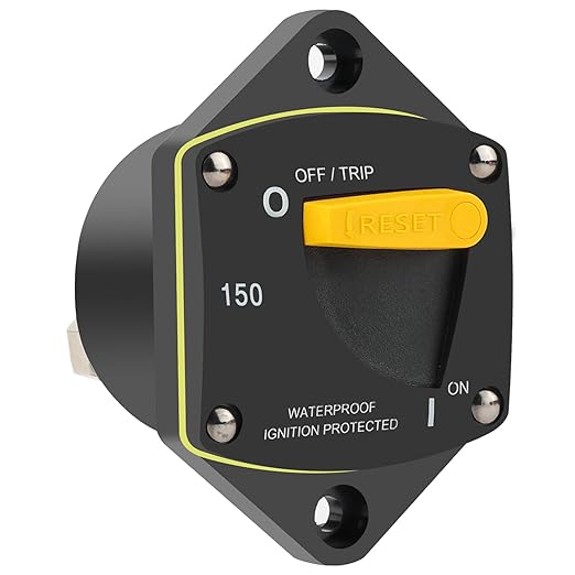 GLOSO Circuit Breaker Switches Manual Reset Waterproof Audio Radio Solar System Boat Truck Marine Automotive Stud 5/16“ Panel Mount 150A