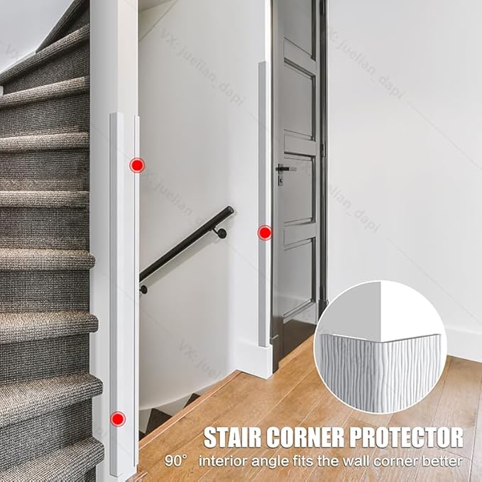 ‎Frychee Wall Corner Protector, Walls Edge Protector，Self-Adhesive Wall Corner Guards,PVC Double Side Edge Protector， Furniture Stairs Guard (White Wood Grain 2PCS 100cm/39.37in)