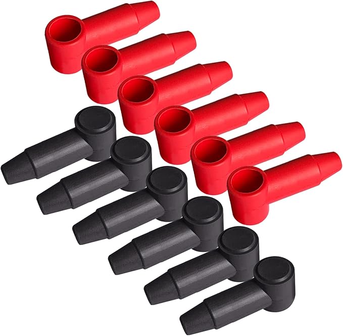 Ampper 12 Pcs Long Silicone 1/4", 5/16" Stud Terminal Covers, Flexible Post Terminal Cover Protector Boot for Battery Power Junction Block Post, Fits 6-1 Gauge Wire (Red & Black)