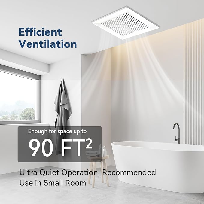 Bathroom Exhaust and Ventilation Fan 88CFM, Ultra-quiet Bath Fan Ceiling Mount Exhaust Fan 1.2Sones Household Bathroom Vent Exhaust Fan
