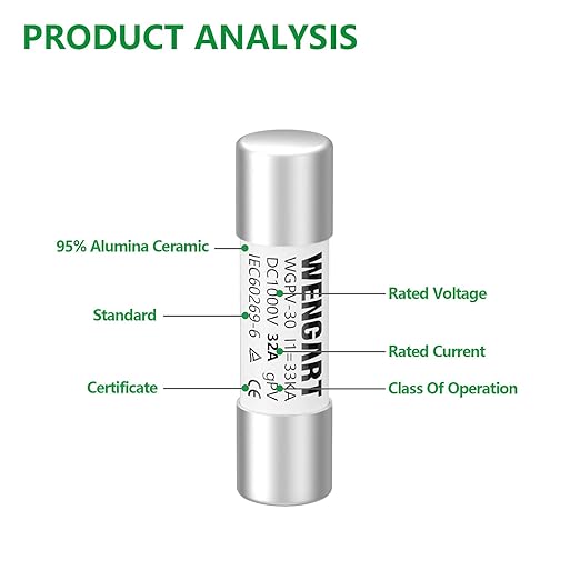 Wengart Solar Fuses WGPV-30,DC1000V 32Amp,10x38mm,I133kA,Fast Photovoltaic Fuses for Solar Photovoltaic Applications,10pcs