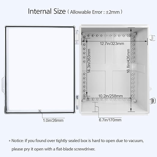 LeMotech Electrical Box, IP67 Waterproof Hinged Clear Cover Stainless Steel Latch Junction Box, ABS Plastic Electrical Enclosure with Mounting Plate,Wall Brackets, Cable Glands,17.7"x13.8"x7.9", Grey