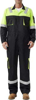 Men's Work Coverall High Visibility Overalls Mechanics Coveralls Workwear Jumpsuit with Multi Pockets