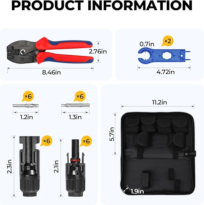 BougeRV Solar Crimper Tool Kit - Crimper, 6 Pairs Connectors, Spanner Wrench for Solar Panel Cable Assembly and Installation