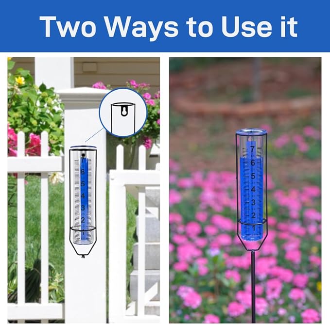 Freeze-Proof Rain Gauge Outdoor with 7 Inch Capacity Plastic Tube, Rain Gauges with Large Clear Number for Garden Patio Lawn Decor, Blue