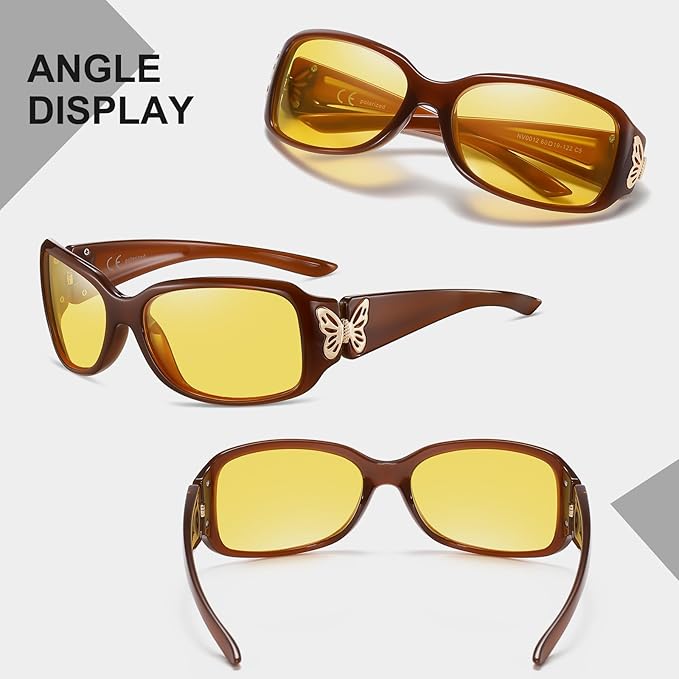 HAOLOTA Night Vision Driving Glasses Women Anti Glare Polarized, Wrap Around Nighttime Safety Glasses UV Protection