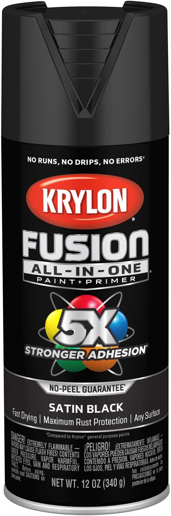 Krylon Fusion All-In-One Adhesive Spray Paint for Indoor/Outdoor Use, 12 oz, Black