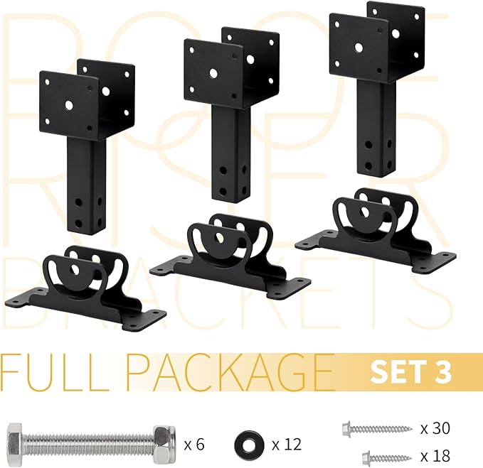 Heavy Duty Roof Riser Brackets Kit, Adjustable Roof Riser Beam Mount Brackets for Roof Pergola Gazebo (Black - Set 3)