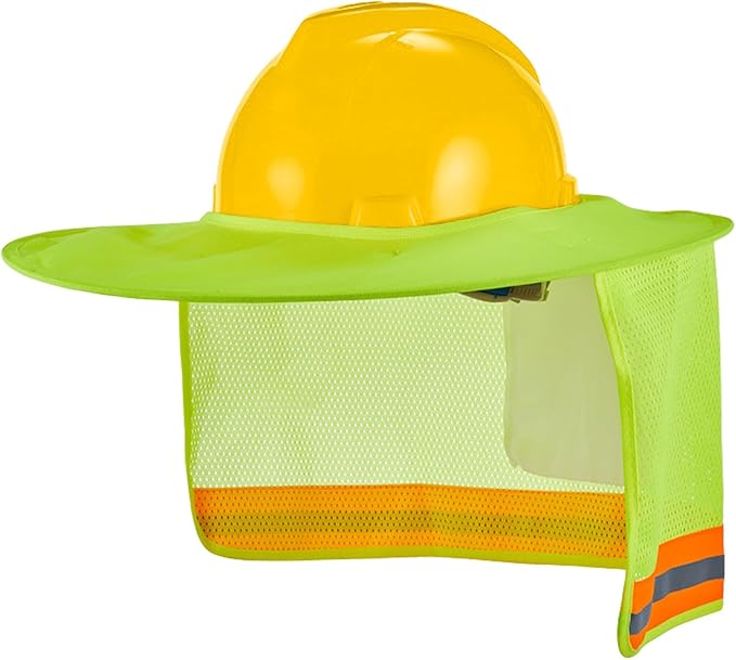 Hard Hat Sun Shade Full Brim, Hard Hat Visor Mesh Neck Sun Shield with Reflective Strips, Yellow
