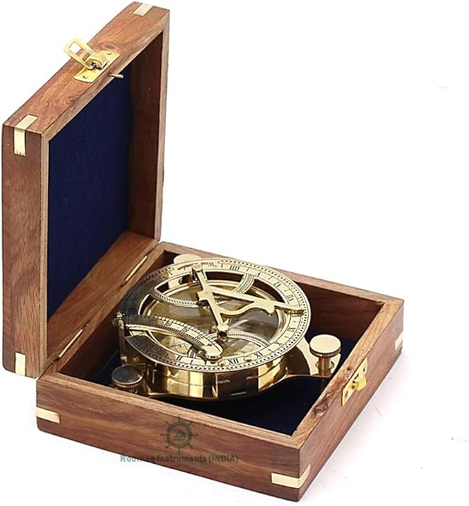 Compass Gift for Mom/Dad, Antique Nautical Directional Magnetic Sundial Pocket Compass Gifts for Women/Men with Leather Case or Wooden Box, Baptism 2026 Communion Christian Luxury Gift, Anniversary